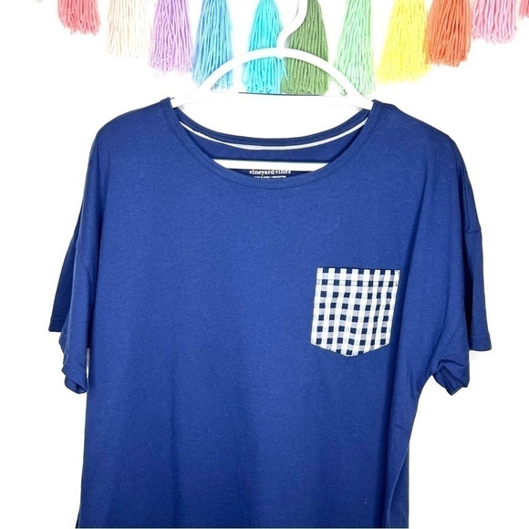 Vineyard Vines Blue Navy Preppy Gingham Pocket Short Sleeve Shirt Sz Extra Large - Picture 7 of 17